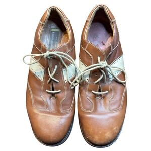 Johnston & Murphy Golf Shoes Mens Size 11.5 Brown Leather Saddle Made‎ In Italy